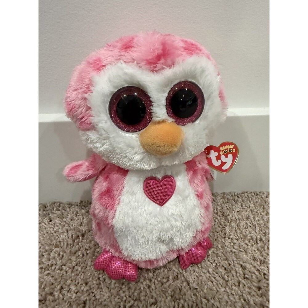 NEW Ty Beanie Boo Juliet Penguin Plush 10" Stuffed Animal Pink Heart July 8th